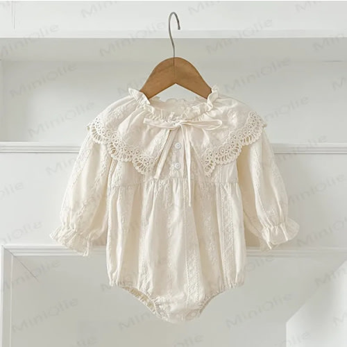 Baby Toddler Girl Lapel Lace Bow Dress/ Bodysuit