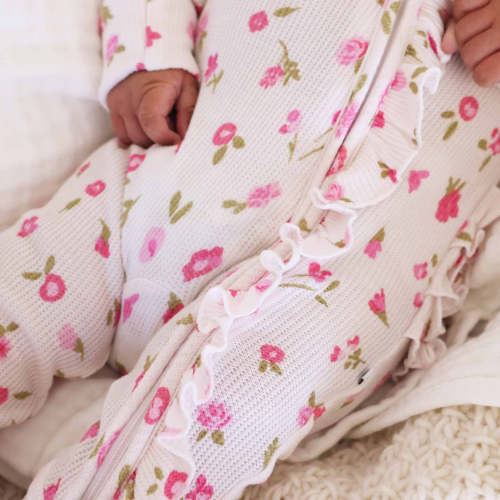 Penny's Posies Bamboo Waffle Ruffle Zipper Footie