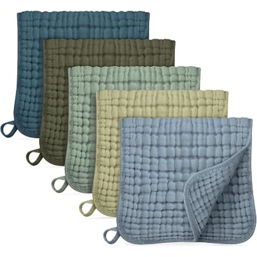 Unnivoll Muslin Burp Cloths for Baby 100% Cotton Burping Cloths for Boys Girls Large 20''X10'' Extra Soft and Absorbent 5 Pack - Deep Sea