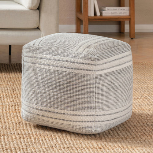 Ebern Designs Arden 16' Gray and Natural Rectangular Upholstered Pouf Ottoman & Reviews | Wayfair