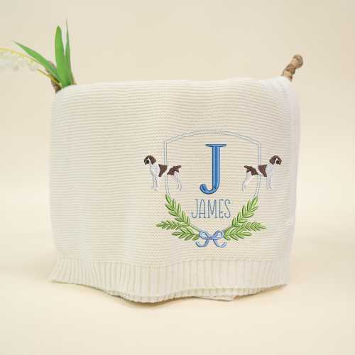 Custom Shorthaired Pointer Dog Baby Blanket, Nursery Decor, Baby Knit Blanket, Personalized Embroidery Name Baby Blanket, Shower Gift New