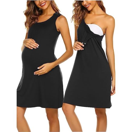 Ekouaer Nursing Nightgown | 3 In 1 Labor, Delivery, Nursing Hospital Gown Maternity Nursing Dresses Breastfeeding S-XXL - 1-black - XX-Large