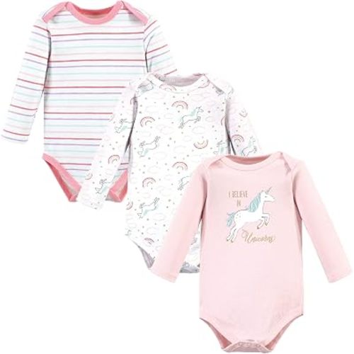 Hudson Baby Baby Girls' Cotton Long-sleeve Bodysuits 3-pack