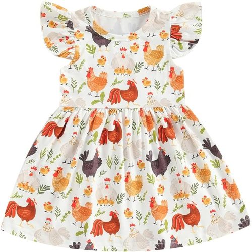 Toddler Baby Girls' Dresses Kid Little Girls Summer Outfit Casual Cartoon Round Neck A-Line Beach Dresses