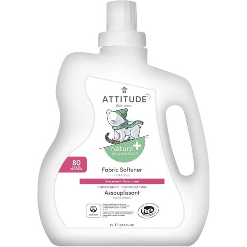 ATTITUDE Baby Fabric Softener, Plant and Mineral-Based Ingredients, HE Compatible, Vegan and Cruelty-free Laundry and Household Products, Unscented, 80 Loads, 67.6 Fl Oz