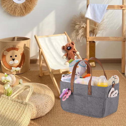 Large Portable Diaper with Removable Organizer Inserts Foldable Storage Tote for,Diapers,Wipes Breast Pump Water Fabric Leather Handle for Parents