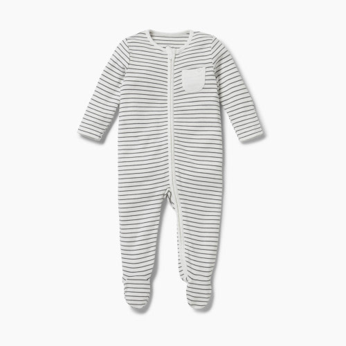 MORI Clever Zip Baby Pajamas - Grey Stripe, 3-6m