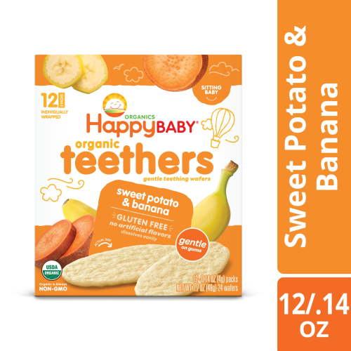 Happy Baby Organic Teethers with Sweet Potato & Banana, Dissolving Wafers, Box of 12-2 Packs