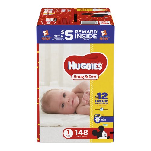 HUGGIES Snug & Dry Diapers, Size 1, 148 Count, GIGA JR PACK (Packaging May Vary)