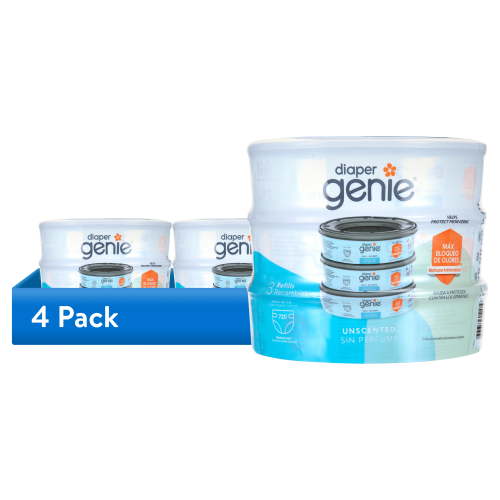(4 pack) Diaper Genie Round Refills, Unscented, Holds up to 720 Newborn Diapers, 3 pack