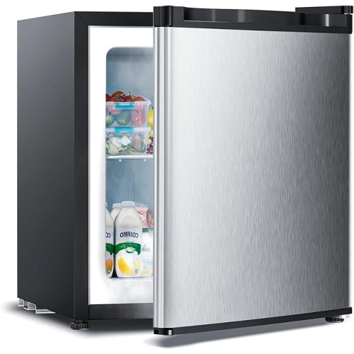 1.1 Cu.ft Upright Freezer, Small Mini Freezer with Adjustable Thermostat, Removable Shelves, Reversible Single Door, for Bedroom/Home/Dorms/Apartment, Silver