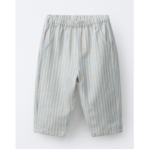 STRIPED COTTON AND LINEN PANTS - Aquamarine | ZARA United States