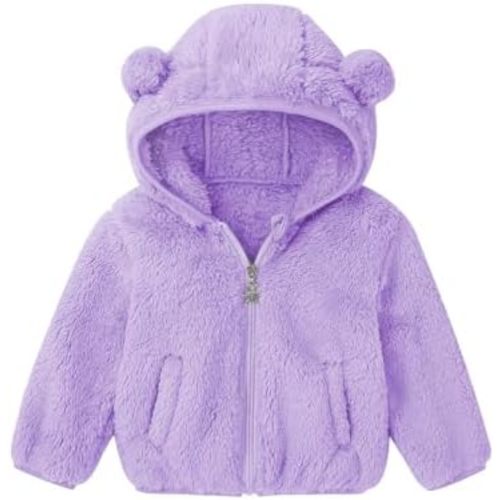 Adarl Baby Toddler Boys Girls Fleece Jacket with Hood Zip Up Cute Bear Coats for Infant Boys Girls Fuzzy Jacket with Ear 1-5T