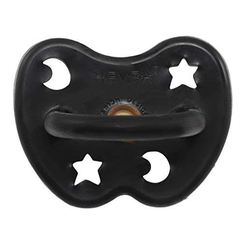 HEVEA Coloured Natural Rubber Pacifier with Natural Colour Pigments, Plant Based, Plastic-Free, Non-Toxic, Eco-Friendly, BPA-Free, 3-36 Months (Outer Space Black, Orthodontic Teat Shape)