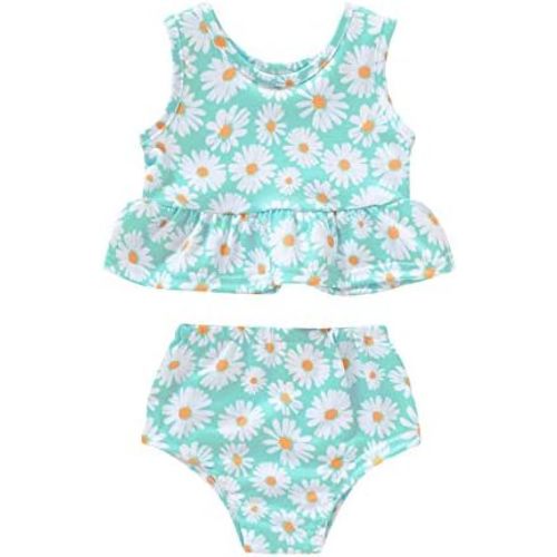 YOUNGER TREE Toddler Baby Girls Summer Swimsuit Sleeveless Striped Swimwear Two-Piece Suit Beach Bikini