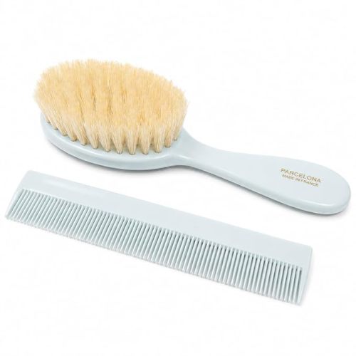 Parcelona French Grooming Combo Gray 6” Soft Natural Bristles Baby Brush and Comb for Girls and Toddlers (Gray)