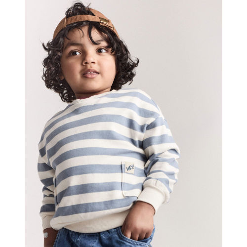 Toddler 'Hey!' Striped Otter Sweatshirt™ with Pockets - Blue/Cream - Otter Avenue | Carter's