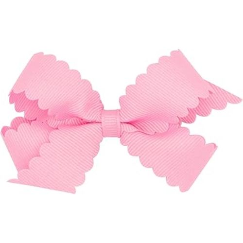 Wee Ones Girls' Classic Grosgrain Hair Bow with Scalloped Edges and Plain Wrap Center on a WeeStay Hair Clip, Mini, Pearl