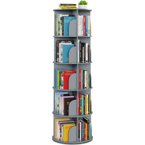 SpaceAid 5 Tier Rotating Bookshelf Tower, Spinning Bookcase Lazy Susan, Revolving 360 Book Shelf Storage Round Carousel, Vertical Rotate Turning Spiral Corner Organizer, Gray