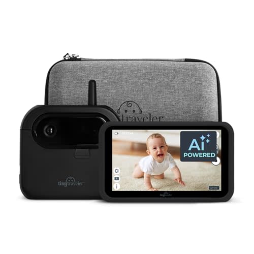 Tiny Traveler Ai Smart Wireless Baby Car Monitor with Travel Kit & Power Bank- AI-Powered Safety Alerts Detection, Virtual Fence, Long Range 1000ft Night Vision Lullabies Night Light - Black