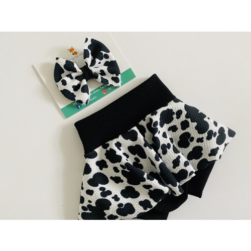 Cow print High Waisted Bummies, Headwraps for girls, Newborn Headwraps, Bummy Headwrap Bow Set, High Waist Shorts, Baby Girl Skirt Bummies
