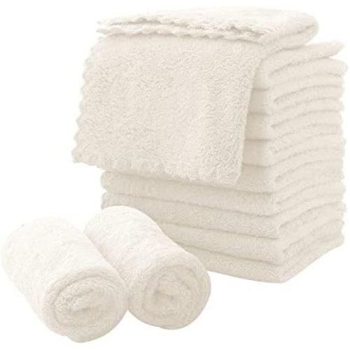 MOONQUEEN Microfiber Facial Cloths Fast Drying Washcloth 12 Pack - Premium Soft Makeup Remover Cloths - Cream