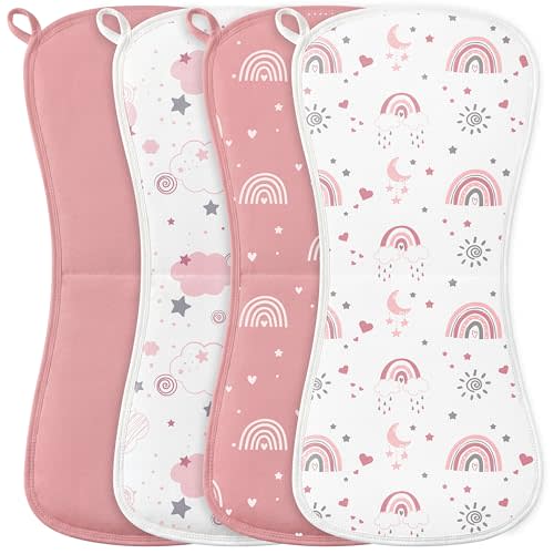 Burp Cloths Baby Girl, Large 21'' X 10'' Cotton Burping Cloths for Babies, Ultra Soft and Absorbent Burp Rags, 4 Pack Set Washcloths Newborn Spit Up Rags Pink Rainbow