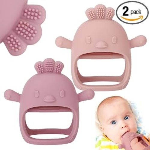 Socub 2 Pack Silicone Baby Teether Toys for Infants 3-6 6-12 Months