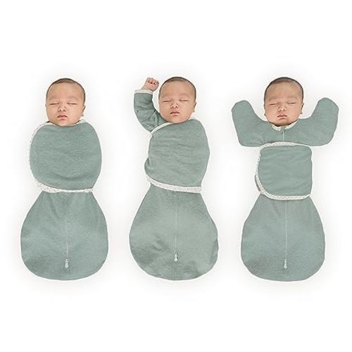 SwaddleDesigns 6-Way Omni Swaddle Sack, Arms Up Swaddle for Newborn, More Options to Calm Startle Reflex, Improves Sleep, Easy Transition Baby Sleep Sack, 12-18 lbs, Heathered Jadeite