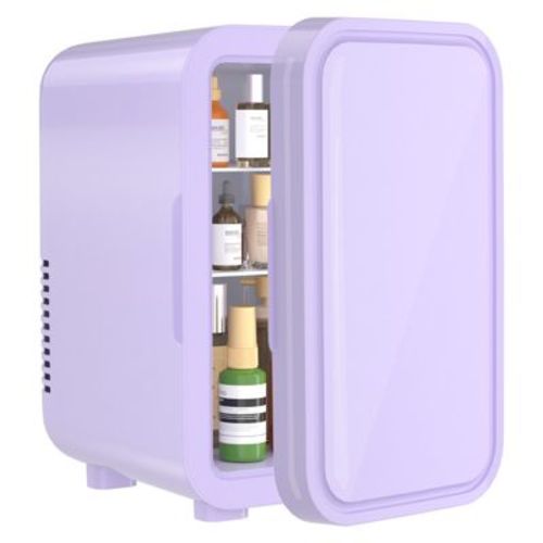 YASHE 6L Mini Fridge, Portable 8-Can Thermoelectric Cooler, 110V AC/DC, for Bedroom, Office, Dorm, Car, Skincare & Beverages, Purple