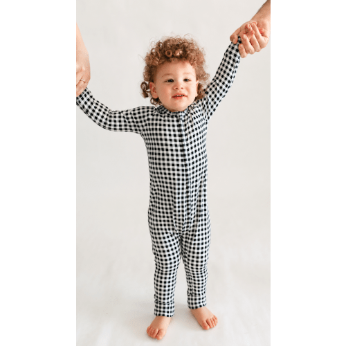 Infant Romper in Black Gingham