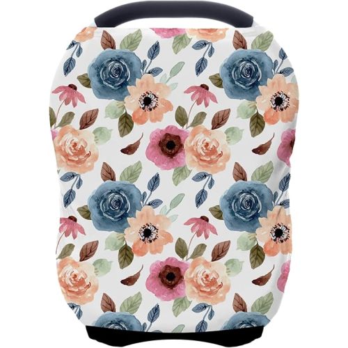 Car Seat Covers for Babies - Multi- use Nursing Carseat Canopy, Breastfeeding Covers, Baby Shower Gifts for Boys and Girls (Colourful Rose)