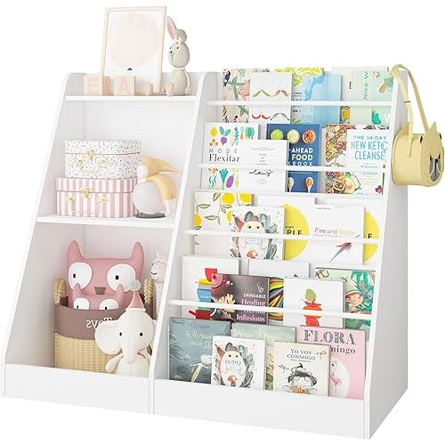 Lkeiyay Kids Bookshelf and Toy Storage,Nursery Bookshelf,Single-Sided Book Display with Storage,White