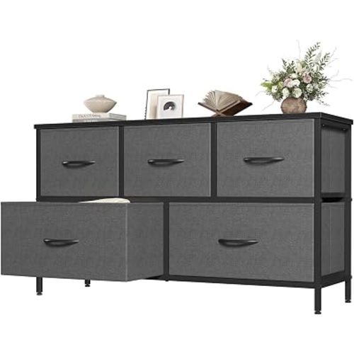 OLIXIS Dresser for Bedroom with 5 Drawers, Wide Chest of Drawers, Grey