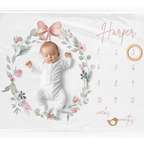 Personalised Girl Milestone Blanket, Milestone Blanket for Girl, Monthly Milestone Mat, Girl Monthly Blanket, Custom Baby Month Blanket