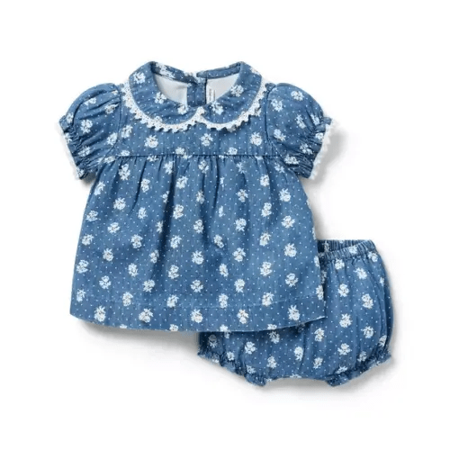 Baby Light Blue Floral Dot Baby Floral Chambray Matching Set by Janie and Jack