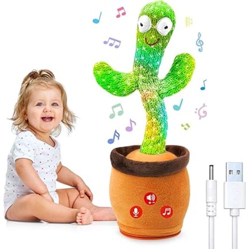Rechargeable Dancing Talking Cactus Toy with Adjustable Volume, Interactive Baby Toddler Funny Toys Singing Mimicking Repeating Kids Boys Girls Gifts for Easter Basket Stuffers, Christmas