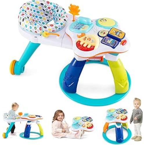HONEY JOY Baby Activity Center, Discovery Activity Center and Table w/ 360° Walk-Around Seat, 3 Adjustable Heights, Music, Sounds & Developmental Toys, Activity Center for Babies 6-36 Months (White)
