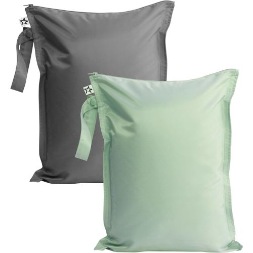 Tiny Twinkle Mess Proof Wet Bags | 2-Pack Reusable Waterproof Wet Bags for Swimsuits | Baby Clothes | Travel & Diaper Bag (Sage, Charcoal)
