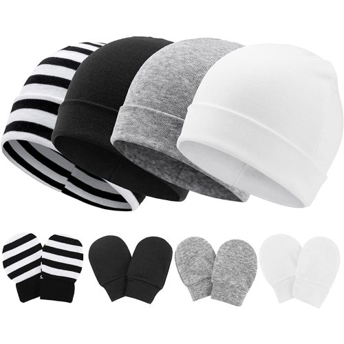 BQUBO Baby Hats and Mittens Infant Cotton Beanie Gloves No Scratch Set Newborn Hospital Hat for Boys Girls