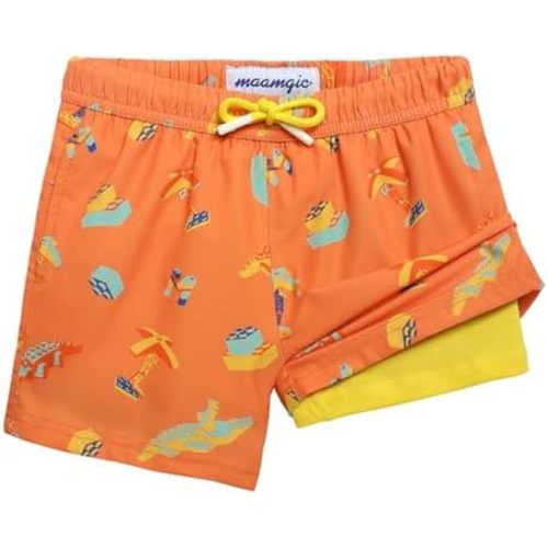 maamgic Boys Swim Trunks with Compression Liner Toddler Stretch Swim Shorts