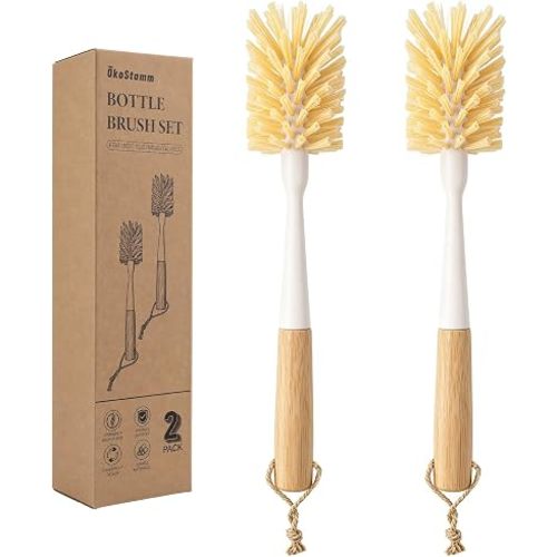 2 Pack 11.4 Inch Bamboo Bottle Brush with Odorless Nylon Bristle