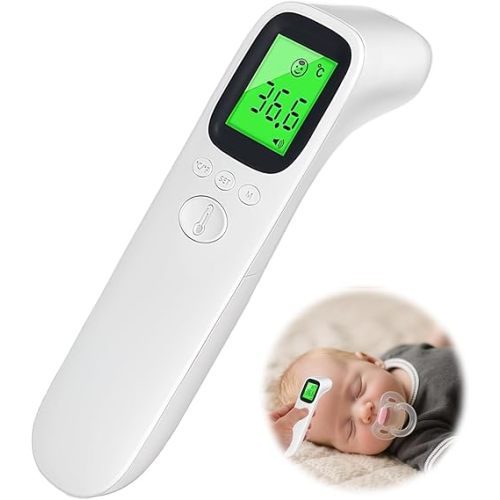 Infrared Touchless Baby Thermometer, Non-Contact Forehead Thermometer for Adults & Babies, 1-Second Reading with LCD Screen & Fever Alarm, 32 Memory Recall, Hygienic Design (Batteries Not Included)