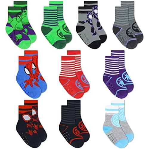 Marvel Spiderman Grip Socks, Socks for Toddler Boys, 10 Pack, Spider man Toddler Gripper Socks, Amazing Spiderman Variety