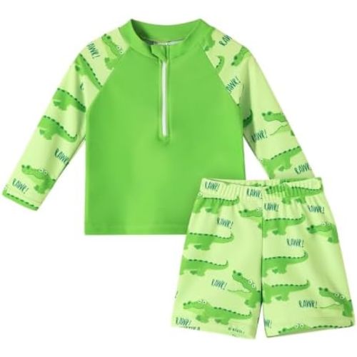 Toddler Baby Boys Long Sleeve Rashguard Swimsuit 2 Piece Set Swim Shirt Trunks Bathing Suit
