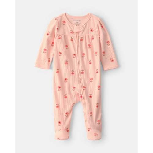 Baby Girl Floral 2-Way Zip Sleep & Play Pajama - Orange | Carter's