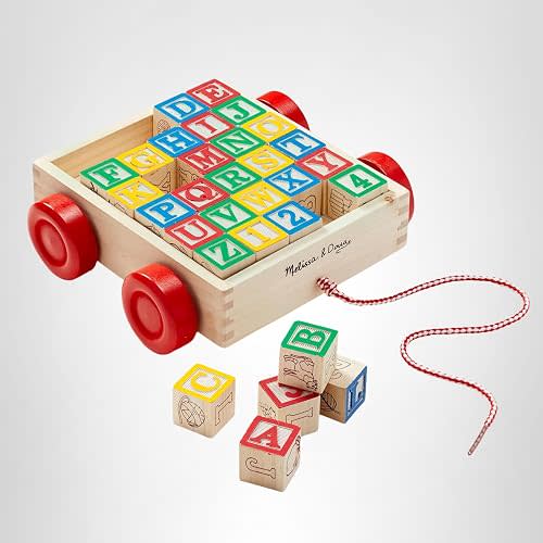 Melissa & Doug Classic ABC Wooden Block Cart Educational Toy with 30 1-Inch Solid Wood Blocks, Multicolor