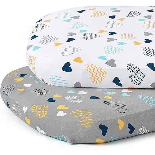 Stretch Fitted Bassinet Sheet Set BROLEX 2 Pack Cradle Sheets for Bassinet Pad/Mattress,Unisex Boys Girls,Ultra Soft,Heart Pattern