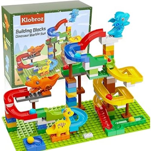 Building Blocks for Kids Toddlers 3 4 5 6 7 8+ Year Old, 127-piece Large Classic Building Bricks, Dinosaur Marble Run with 2 Baseplate for Boys Girls All Ages, Compatible with All Major Brands