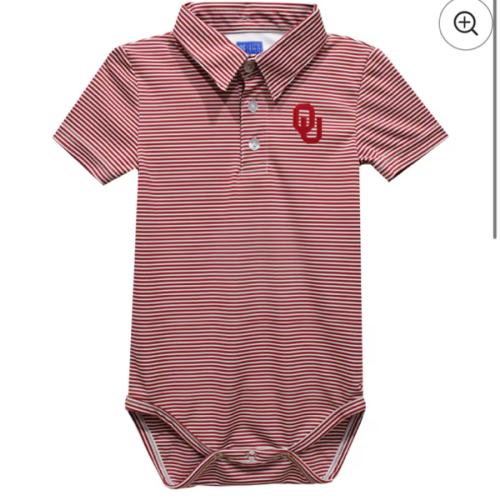 Infant&nbsp;Vive La Fete  Red Oklahoma Sooners Polo Pencil Stripe Bodysuit 12M